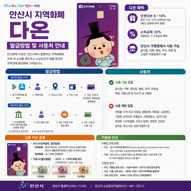 안산시 지역화폐 다온 발급방법 및 사용처