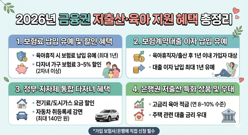 2026년 금융권 저출산·육아 지원 혜택 총정리 (보험료 할인 및 신청 링크)