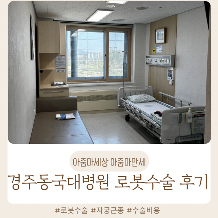  자궁근종 수술 명의, 경주 동국대병원 김도균 교수 로봇수술 솔직 후기(수술시간, 비용, 입원실)