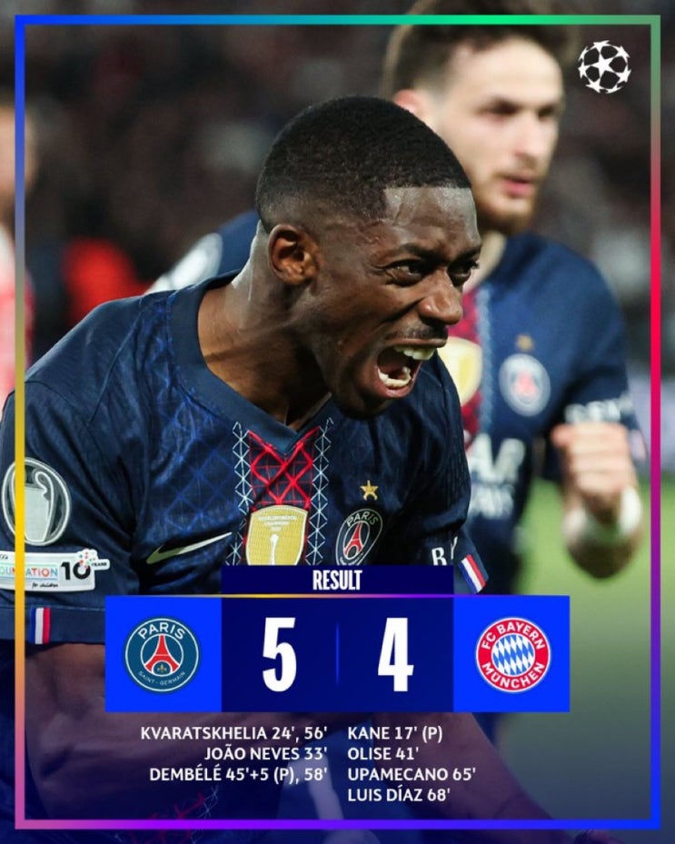  PSG vs 뮌헨 5-4 UCL 준결승 1차전 리뷰 — 9골 역대급 환장 파티, 이게 챔스 준결승이지