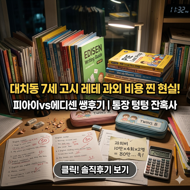  피아이 에디센 레테 과외 비용 현실, 쌍둥이 대치동 영어학원 레벨테스트 찐 후기