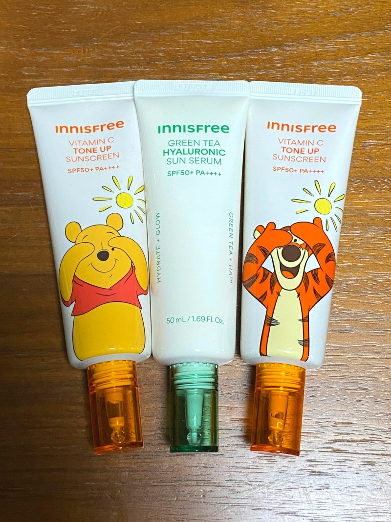 이니스프리 선크림&선세럼 비교 찐 사용 후기│비타민C 피치 톤업 선크림&그린티 히알루론산....