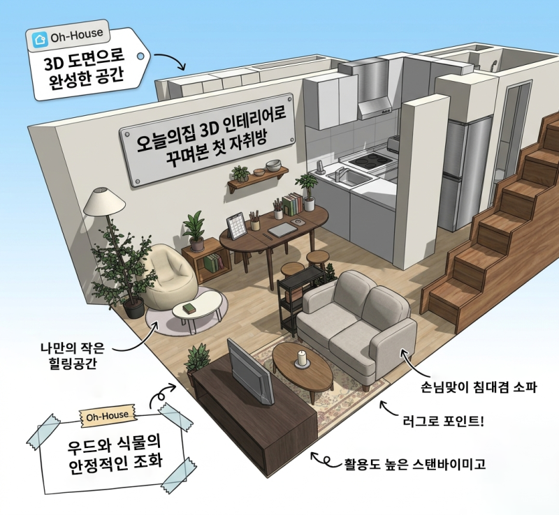 오늘의집 3D 인테리어 사용법, 자취방 도면 그리기부터 가구 배치까지 직접 해본 꿀팁