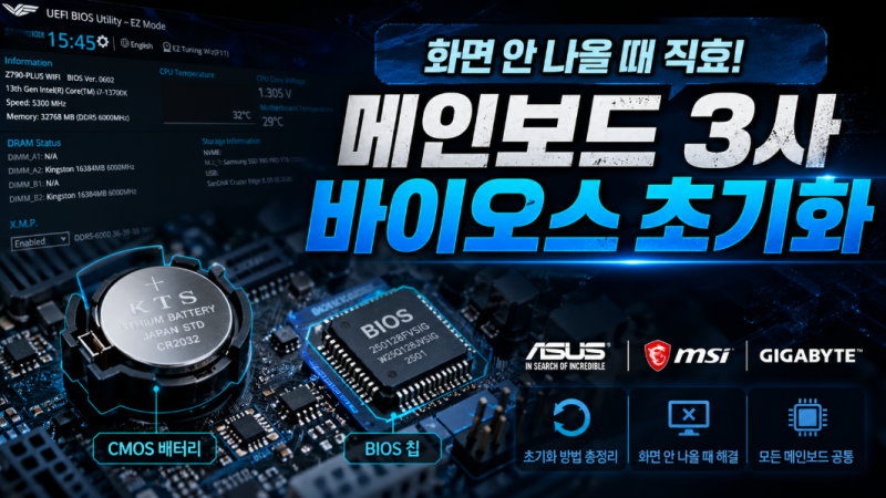바이오스 초기화 방법｜ASUS MSI 기가바이트 화면 안 나올 때 해결