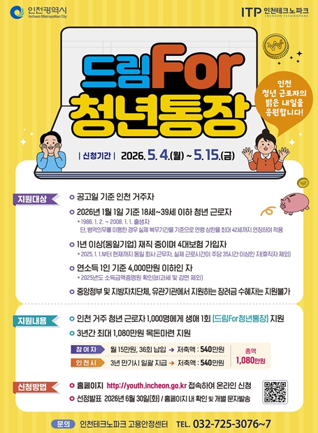 청년 목돈 만든다…인천 ‘드림통장’ 참여자 모집