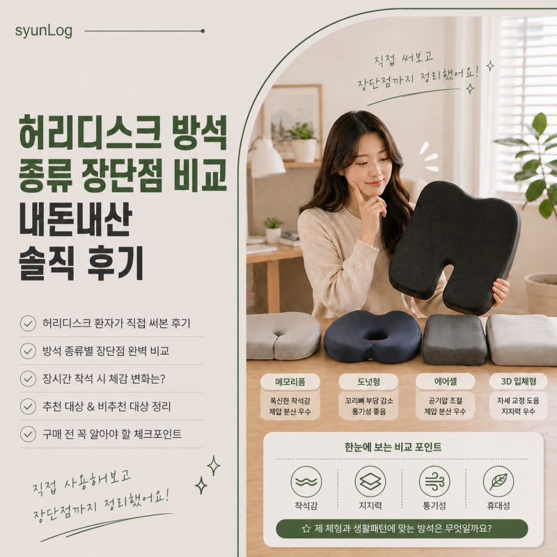 허리디스크 방석 종류 장단점비교 내돈내산