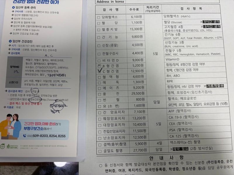 [임신 일지]7주 차_부평 보건소 임신부 건강검진, 인천 산후조리원 상담