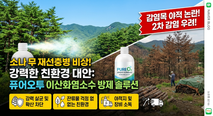  소나무재선충병 비상! 확산 방지를 위한 강력한 대안: 퓨어오투 이산화염소수 방제 솔루션 