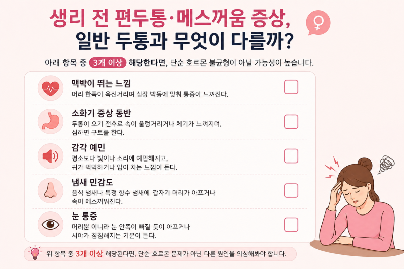 생리 전 편두통 메스꺼움, 약 먹어도 그때뿐이라면 원인은?