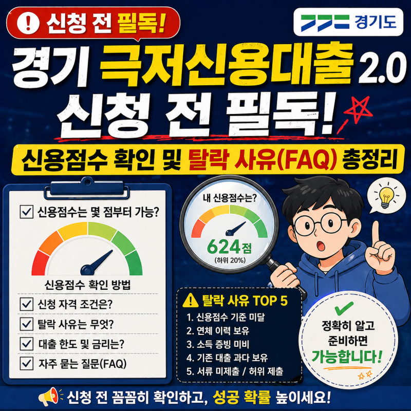 경기 극저신용대출 2.0 신청 전 필독! 신용점수 확인 및 탈락 사유(FAQ) 총정리