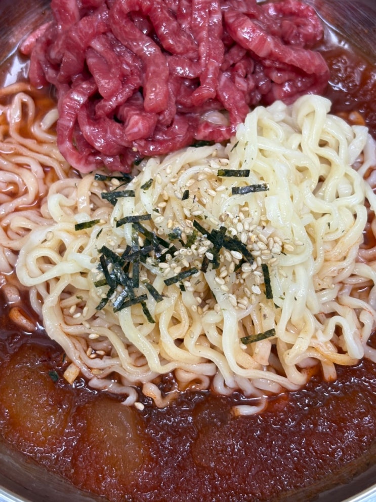  불닭 냉면 만들기 (불닭봉지 물냉면, 불닭 육회냉면, 육회, 불닭볶음면) | 