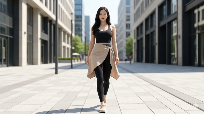 레깅스 코디, 민망존 완벽 커버! 레깅스 힙커버 스커트 & 랩스커트 코디 5