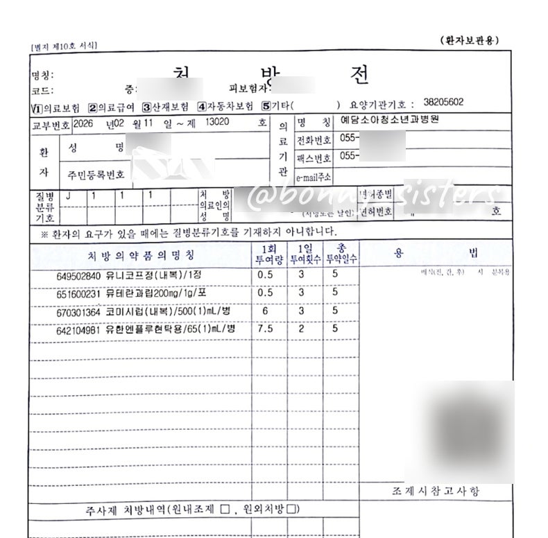 독감 j111 재진단 항바이러스제 약처방 청구후기 2탄_카카오영유아보험