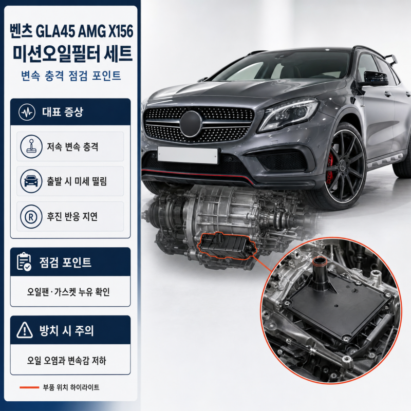 벤츠 GLA45 AMG X156 미션오일필터 세트 교체시기와 비용, 변속 충격 점검 포인트
