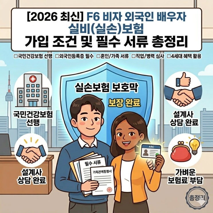 [2026 최신] F6 비자 외국인 배우자 실비(실손)보험 가입 조건 및 필수 서류 총정리