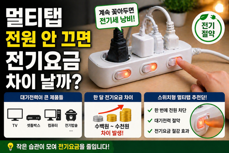  멀티탭 전원 안 끄면 전기요금 차이 날까, 계속 꽂아두는 습관의 영향