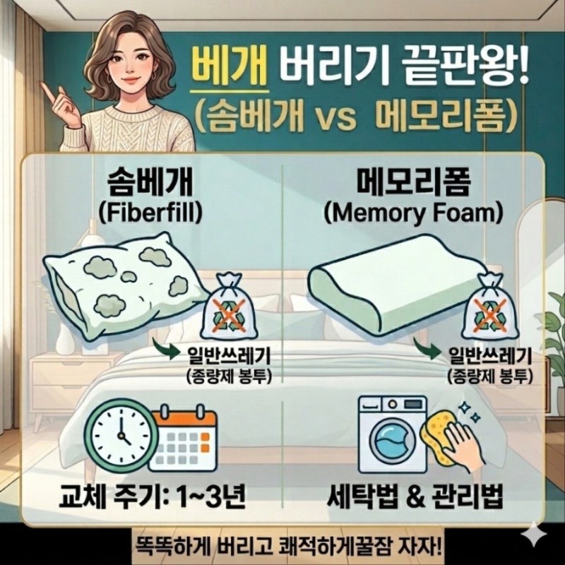 베개 버리는법 이것으로 종결! 솜,메모리폼 종류별 배출부터 교체주기까지!