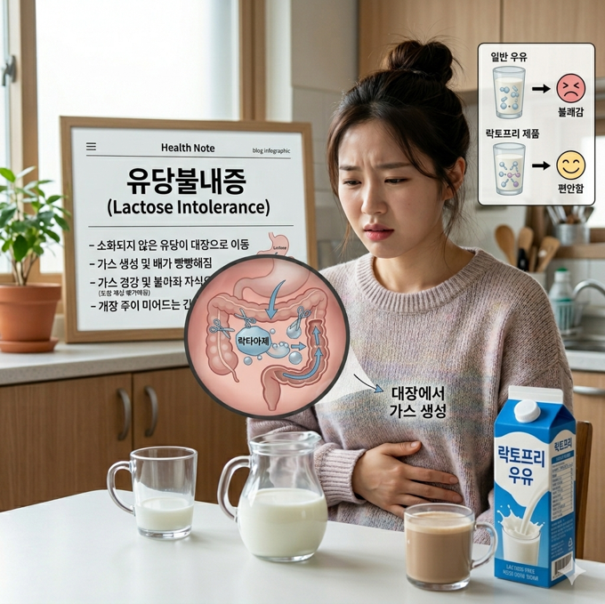 배가 부글부글 유당불내증 증상 검사 설사 분유 우유 락타아제