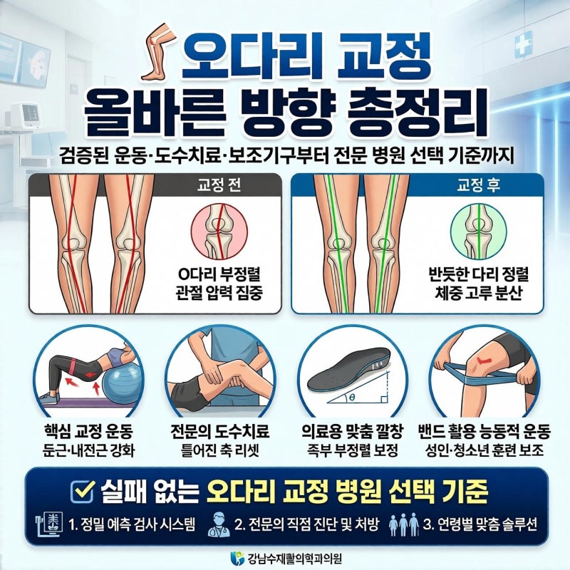 오다리 교정 운동·깔창·밴드·교정기부터 전문 병원 진단 및 선택 기준까지: 올바른 교정 방....