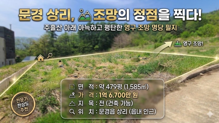  문경 상리 479평 토지 매매: 제가 직접 발로 뛰어 확인한 조망권 1등 부지