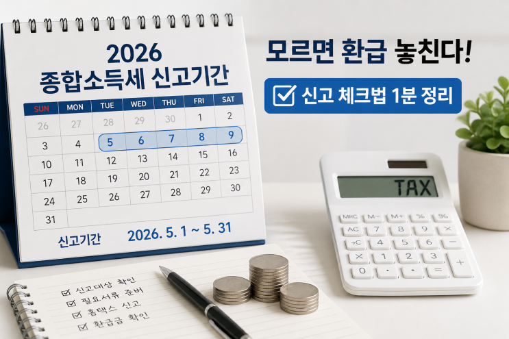  종합소득세 신고기간 2026 모르면 환급 놓친다  신고 체크법 1분 정리