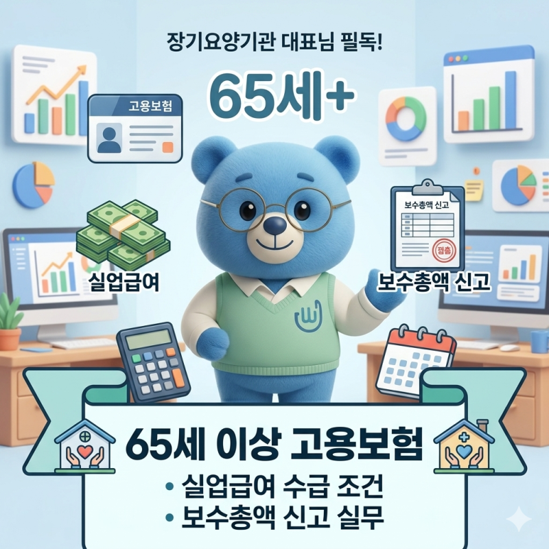 65세 이상 고용보험 실업급여 가입 조건과 보수총액 신고 실무(방문요양, 주간보호, 요양원 ....
