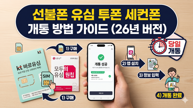  선불폰 유심 투폰 세컨폰 개통 방법 가이드(26년 버전)