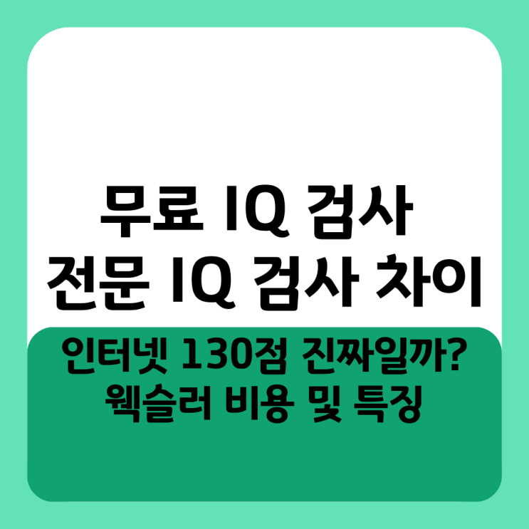  무료 IQ 검사 전문 IQ 검사 차이 인터넷 130점 진짜일까? 웩슬러 비용 및 특징