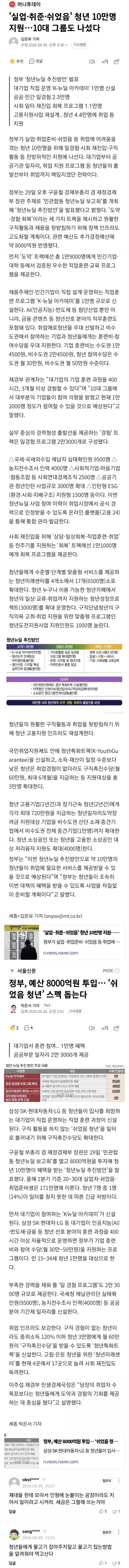  정부, 예산 8천억원 투입. 이유는 10만명의 청년  취업 위해서