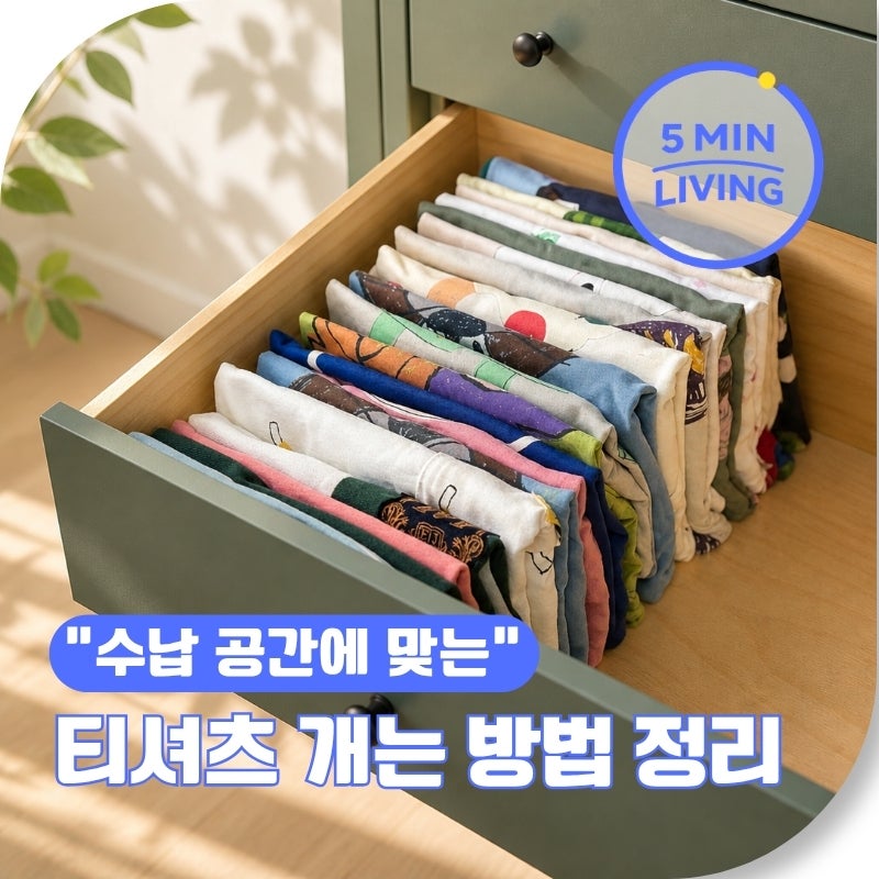 수납공간에 맞는 티셔츠 개는 방법 3초 만에 접는 정리 비결은?