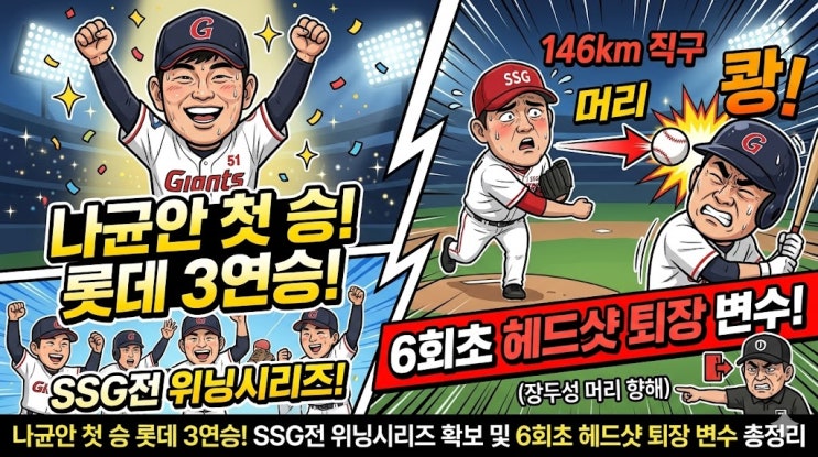 나균안 첫 <b>승</b> <b>롯데</b> 3연승! <b>SSG</b> 위닝시리즈 확보 및 6회초... 