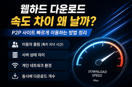  웹하드 다운로드 속도 차이 왜 날까｜P2P 사이트 빠르게 이용하는 방법 정리