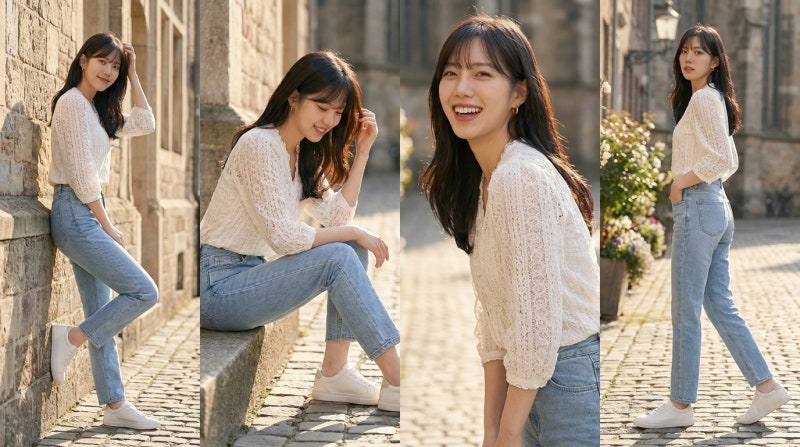 5월 데이트룩의 정석! 실패 없는 일자핏 청바지 코디 & 블라우스 매치 팁