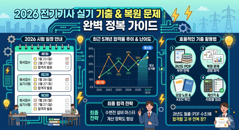 2026 전기기사 실기 기출 문제 및 복원 문제 합격률은?