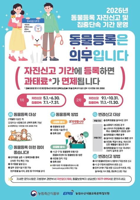 “미등록 과태료 주의”…반려견 자진신고 기간 운영