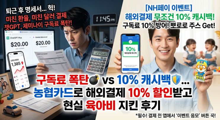  [NH페이 이벤트] 모르면 못 받는 해외결제 10% 할인, 챗GPT 제미나이 구독료 방어한 현실 후기