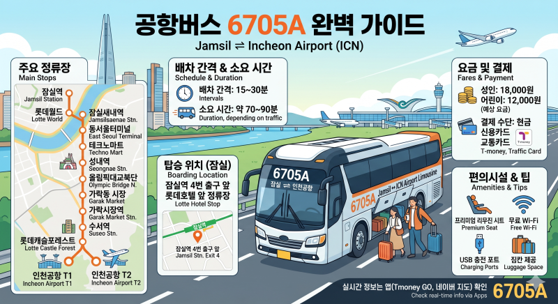 6705A번 공항버스 시간표·예매·요금·노선도 완벽 가이드