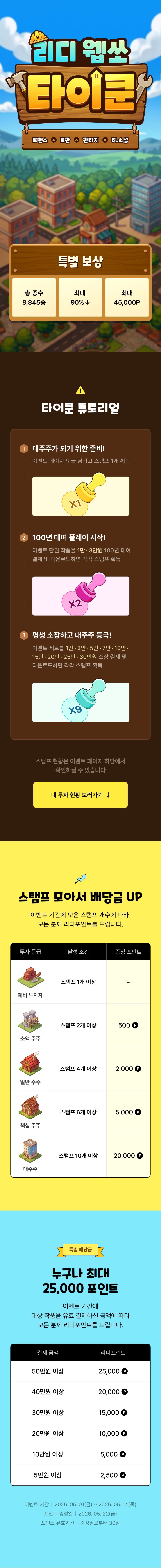  BL소설 이벤트) 리디-웹쏘 타이쿤 (5/1~5/14)