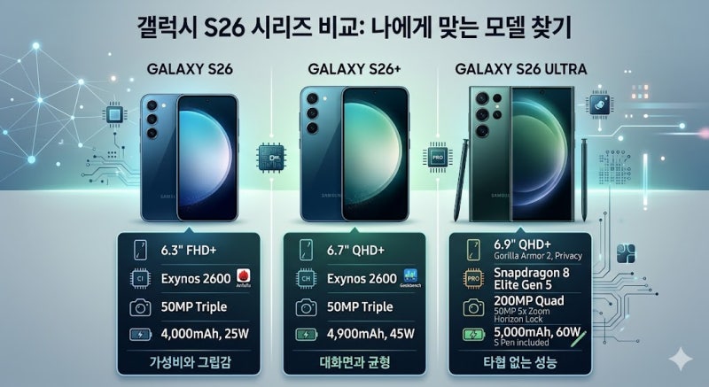 갤럭시 S26, S26 플러스, S26 울트라 완벽 비교: 내게 맞는 모델은? (안투투, 긱벤치 포함)
