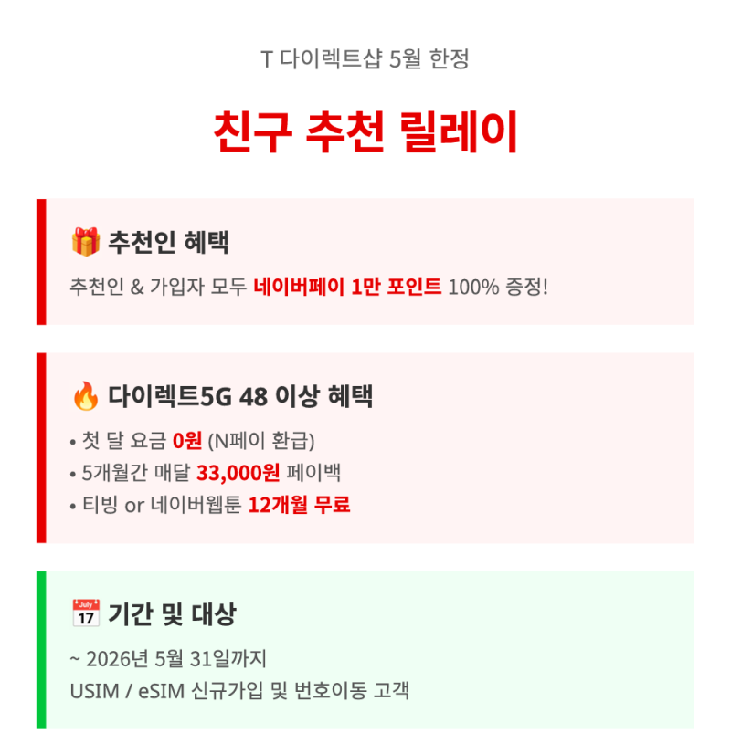 SKT 티다이렉트샵 친구추천 릴레이: 추천인 코드 입력하고 1만원 더 받는 방법