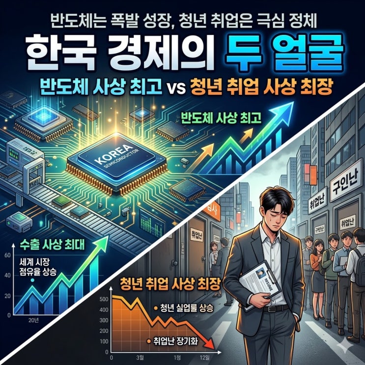  한국 경제의 두 얼굴 — 반도체는 사상 최고, 청년 취업은 사상 최장