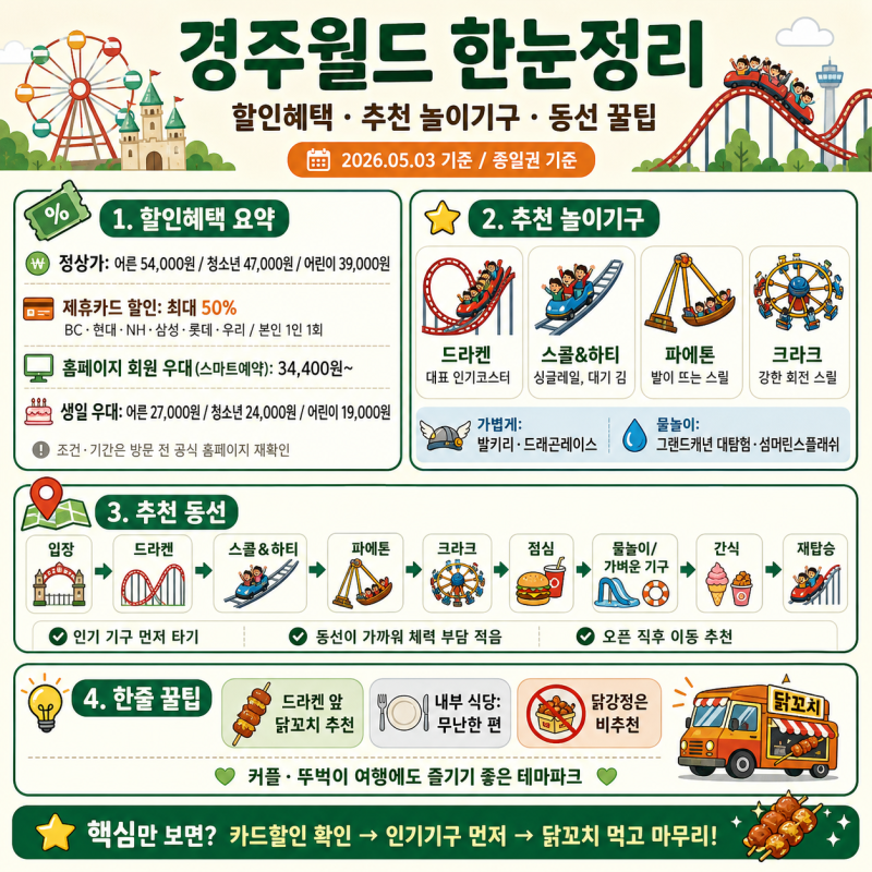 경주월드 할인혜택 총정리｜자유이용권 할인부터 놀이기구 동선 추천까지 드라켄, 스콜앤하....