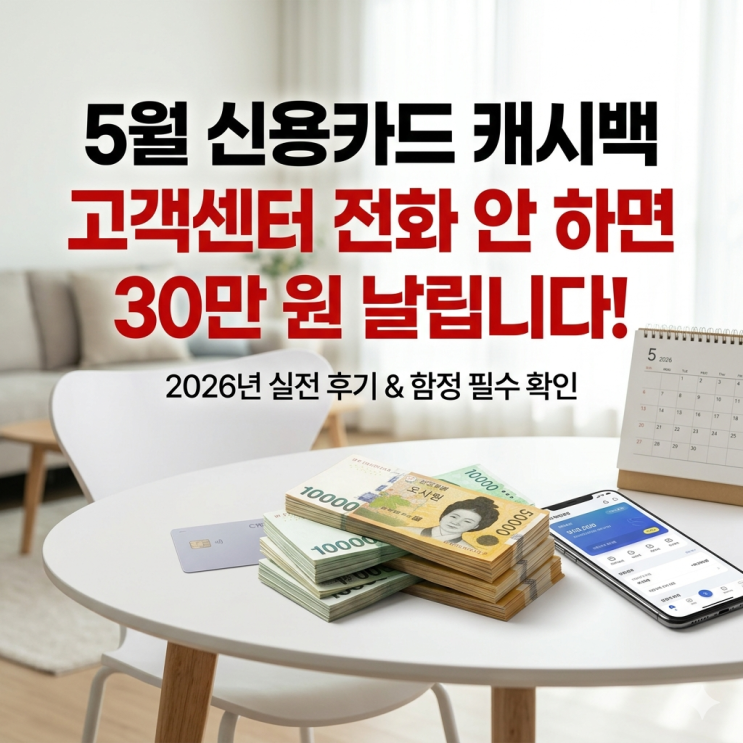  2026년 5월 신용카드 캐시백, 고객센터 전화 안 하면 30만 원 날립니다