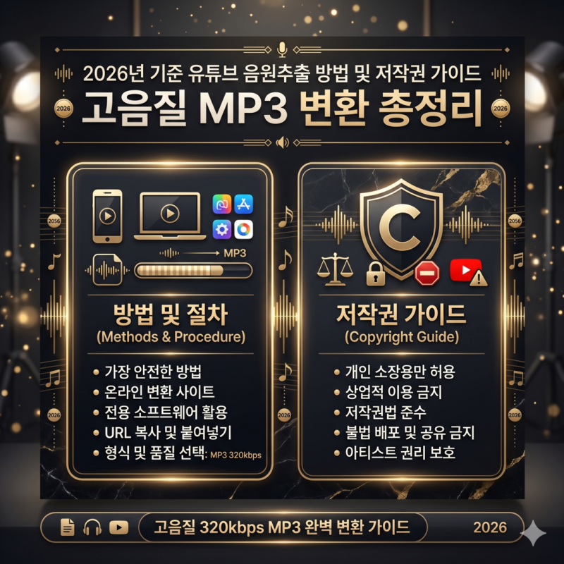 2026년 기준 유튜브 음원추출 방법 및 저작권 가이드: 고음질 MP3 변환 총정리