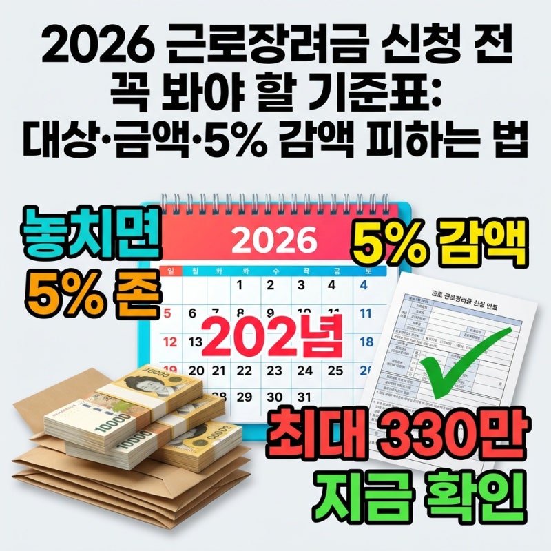 2026 근로장려금 신청 전 꼭 봐야 할 기준표: 대상·금액·5% 감액 피하는 법
