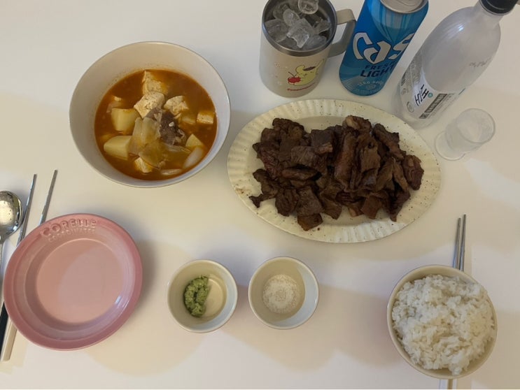  육수스틱 한닢쿡 육수분말로 우삼겹 된장찌개 끓여봤다