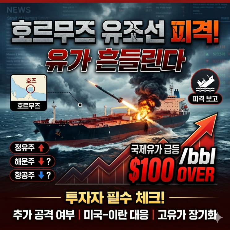 <속보> <b>호르무즈 유조선 피격</b>