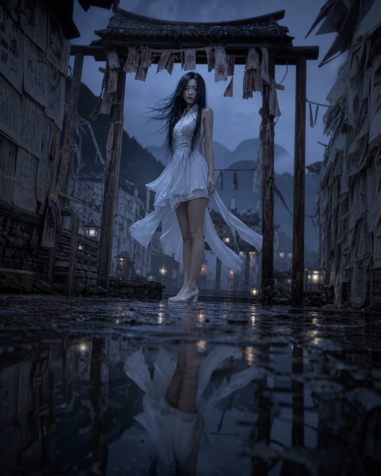  처녀귀신 소녀풍 일러스트 입니다.