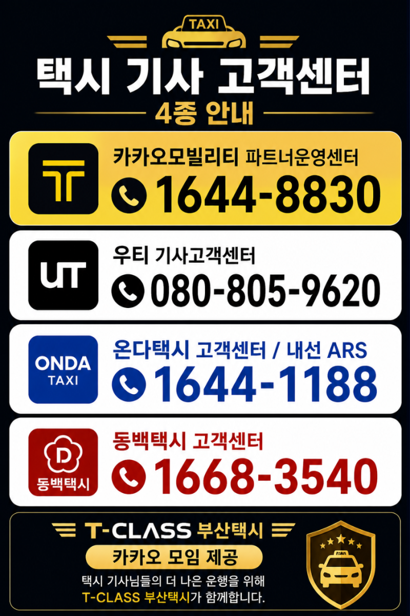 카카오택시,우버택시,동백택시,온다택시 기사용 고객센터