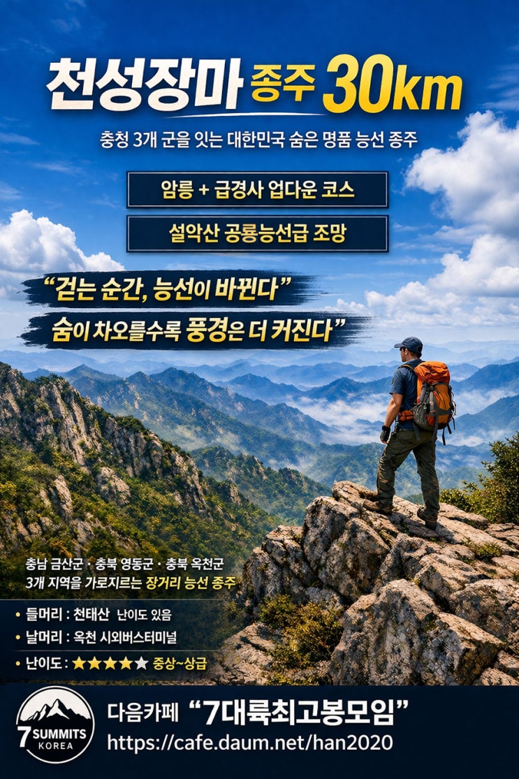  천성장마 종주 30km 완벽 가이드 (지도 & gpx 트랙) - 설악산 공룡능선급 조망의 명품 암릉 산행